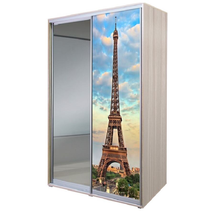 шкаф-купе алеф печать на стекле №6+зеркало 240*120 «Курс-Мебель»