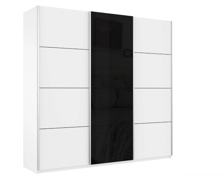 шкаф-купе широкий прайм 3-х дверный (лдсп, стекло черное) «Курс-Мебель»