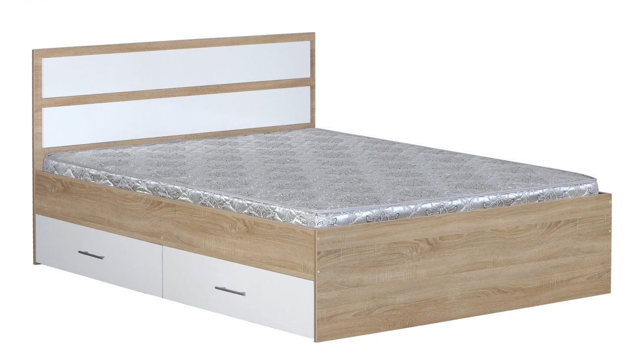кровать 1400-2 (прямые спинки)с ящиками, с матрасом «Курс-Мебель»