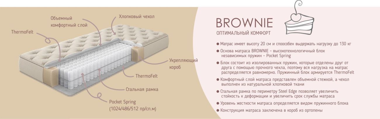 матрац 90*190/195/200 brownie hard «Курс-Мебель»