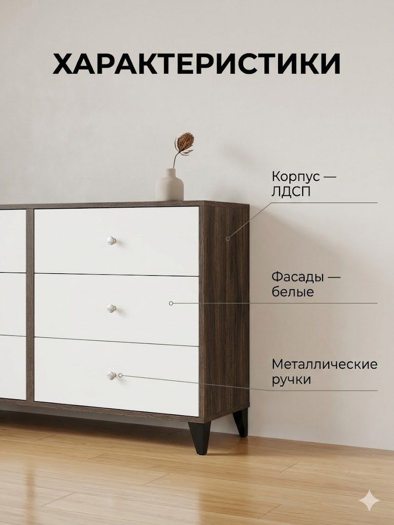 комод 6 ящиков брейк лайт «Курс-Мебель»