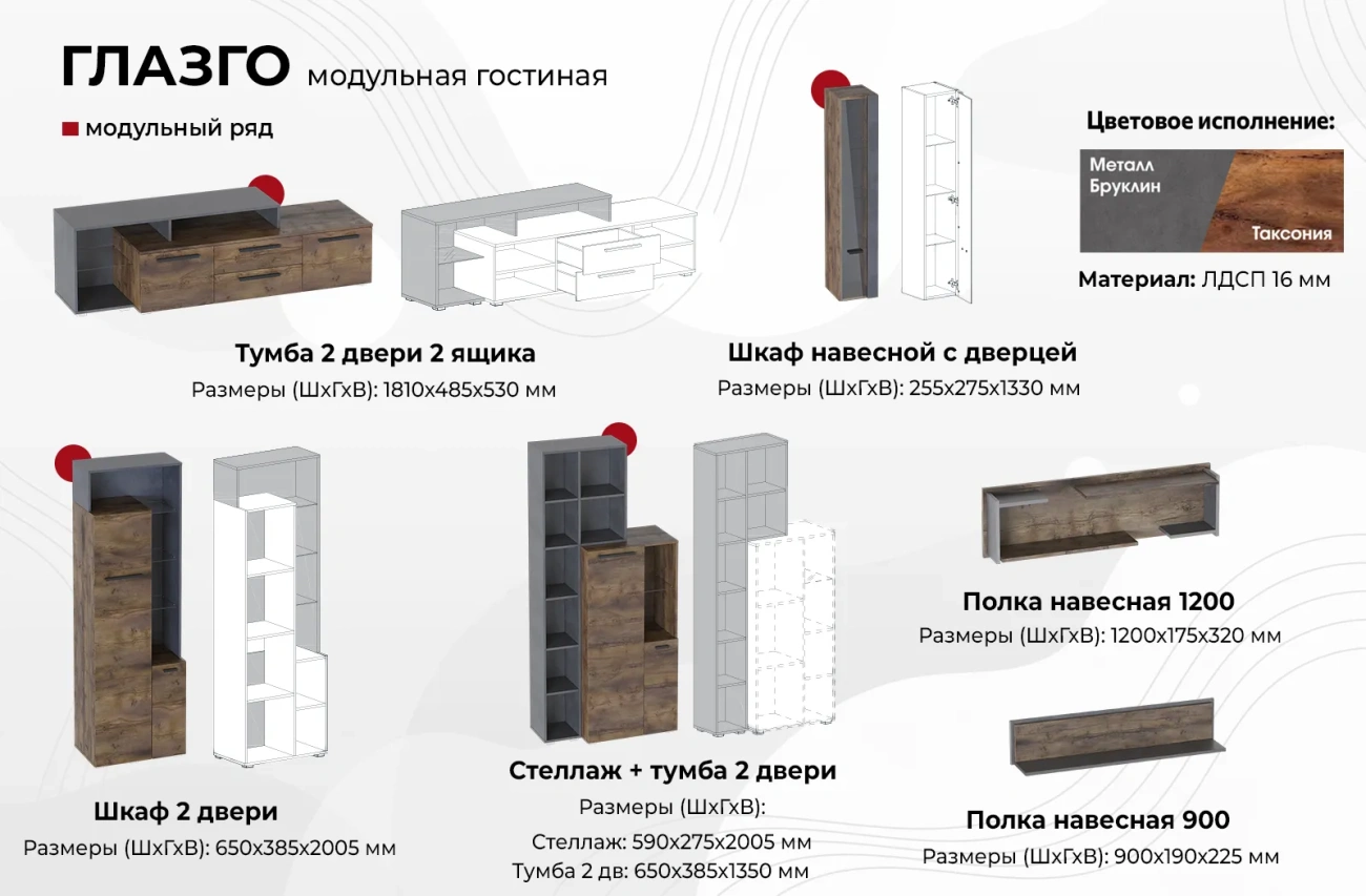 полка навесная 1200 "глазго" гостиная «КурсМебель»