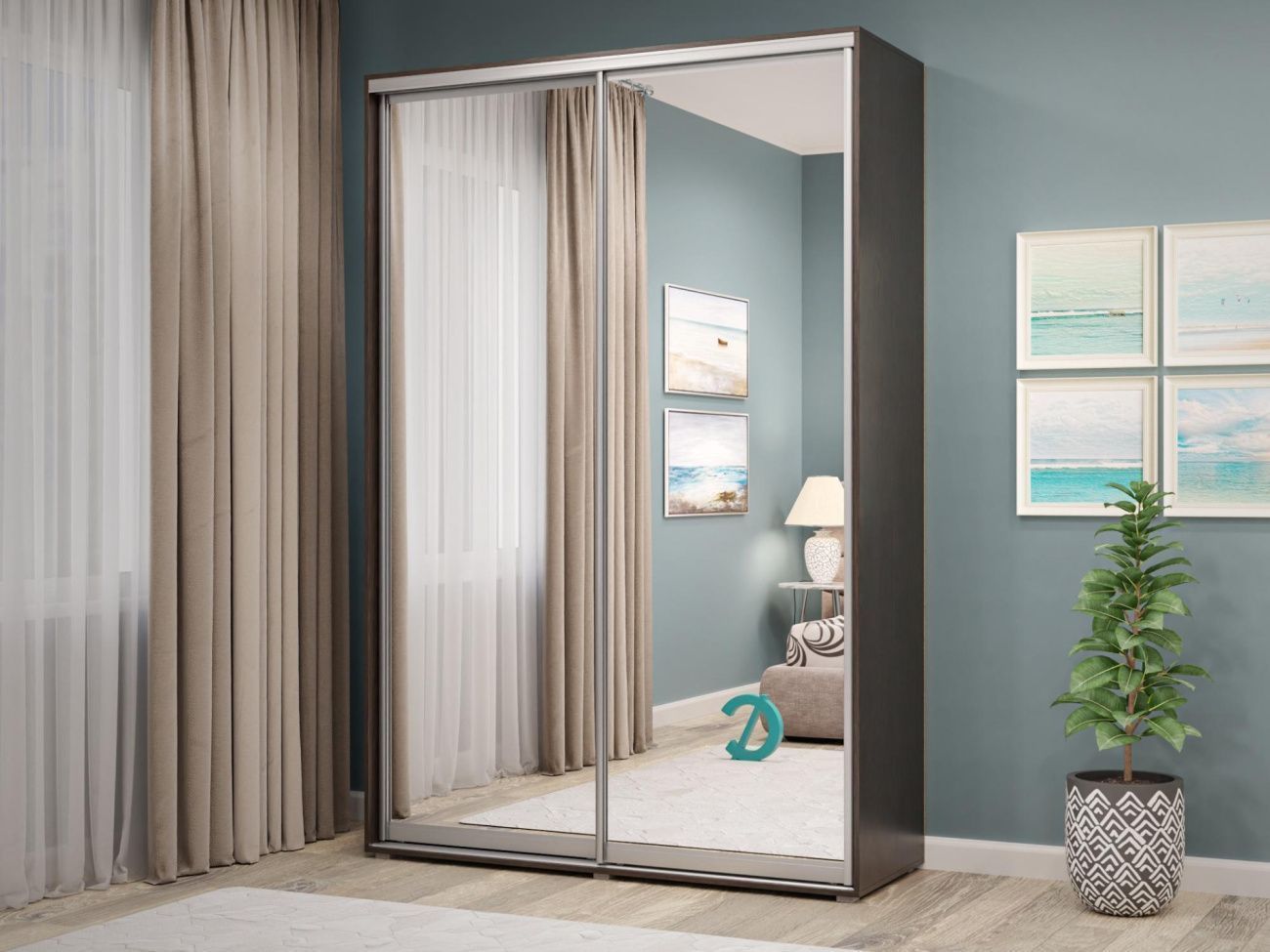 шкаф-купе 2-х дверный с 2 зеркалами 1600 х 2200 «Курс-Мебель»