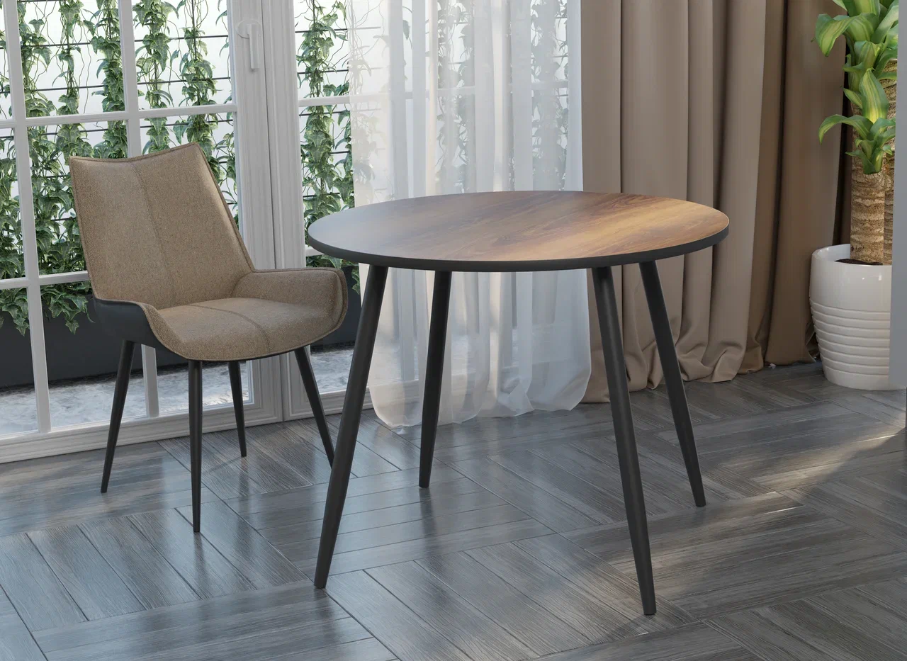 стол поло нераздвижной круглый, пластик матовый, дуб вотан / черный		 «Курс-Мебель»