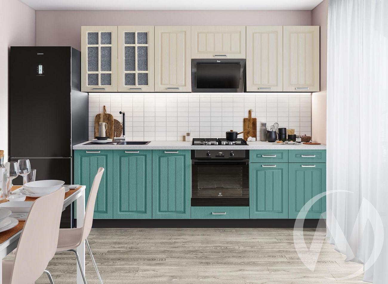 кухня "луксор": клен крем/клен бирюза «Курс-Мебель»