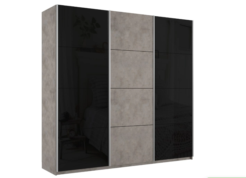 шкаф-купе широкий прайм 3-х дверный (стекло черное, лдсп) «Курс-Мебель»