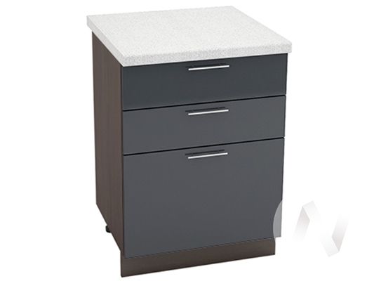 кухня "валерия-м": шкаф нижний с 3-мя ящиками 600, шн3я 600 (антрацит глянец/корпус дуб крафт) «Курс-Мебель»