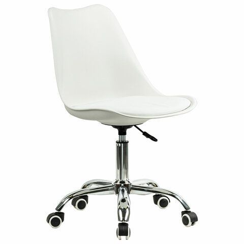 кресло стул brabix "eames mg-310 ch", хром, пластик белый, экокожа белая, 532923 «Курс-Мебель»
