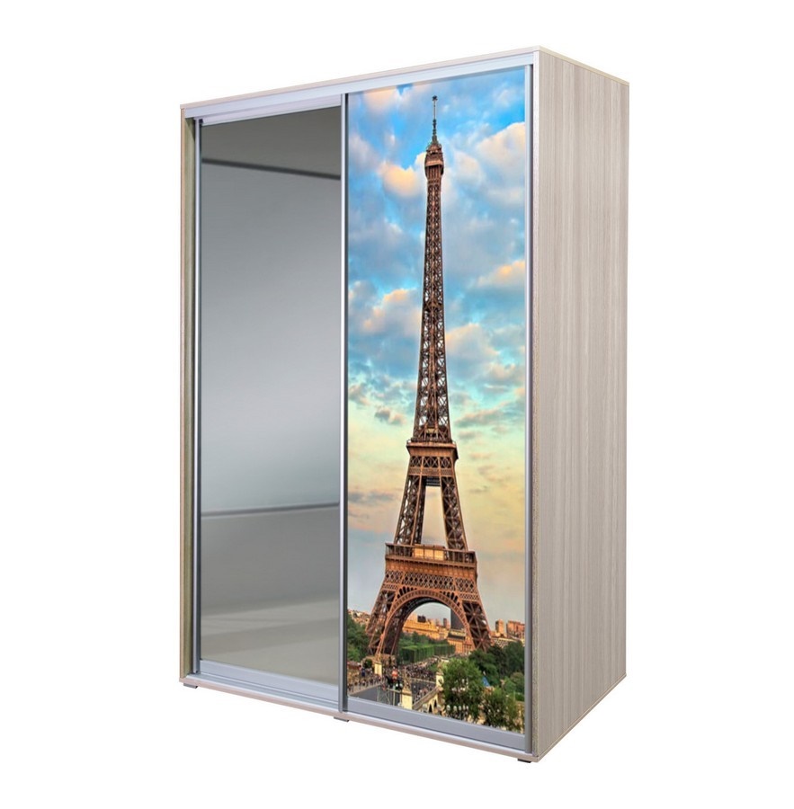 шкаф-купе алеф печать на стекле №6+зеркало 220*160 «Курс-Мебель»