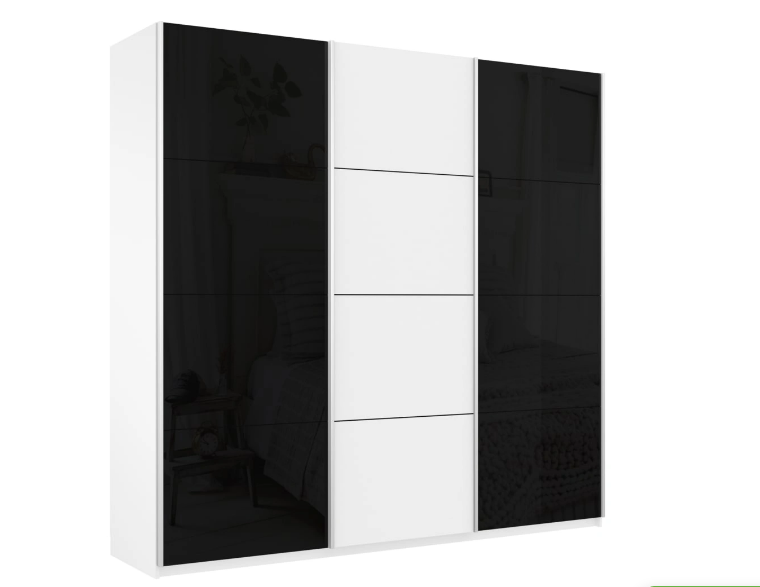 шкаф-купе широкий прайм 3-х дверный (стекло черное, лдсп) «Курс-Мебель»