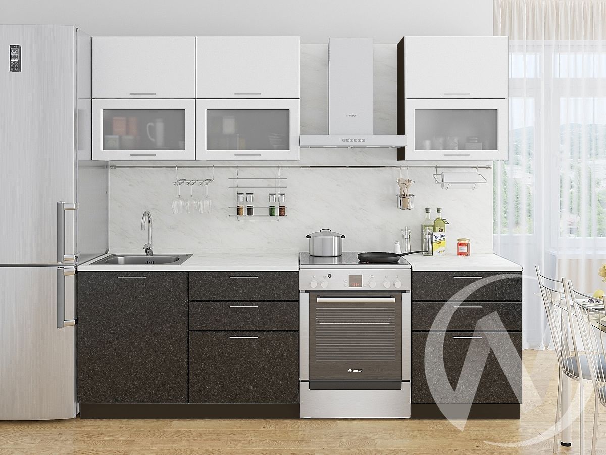кухня "валерия-м": белый металлик/черный металлик «Курс-Мебель»