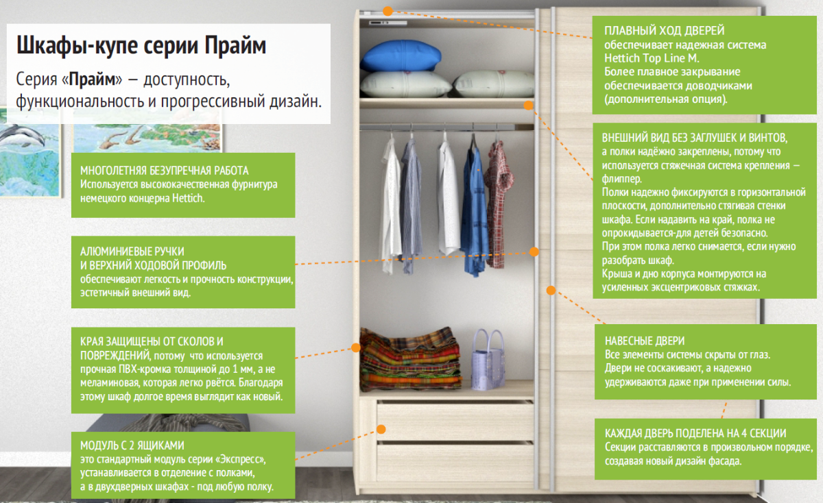 шкаф-купе прайм 1,8 м. с 3 зеркалами  «Курс-Мебель»