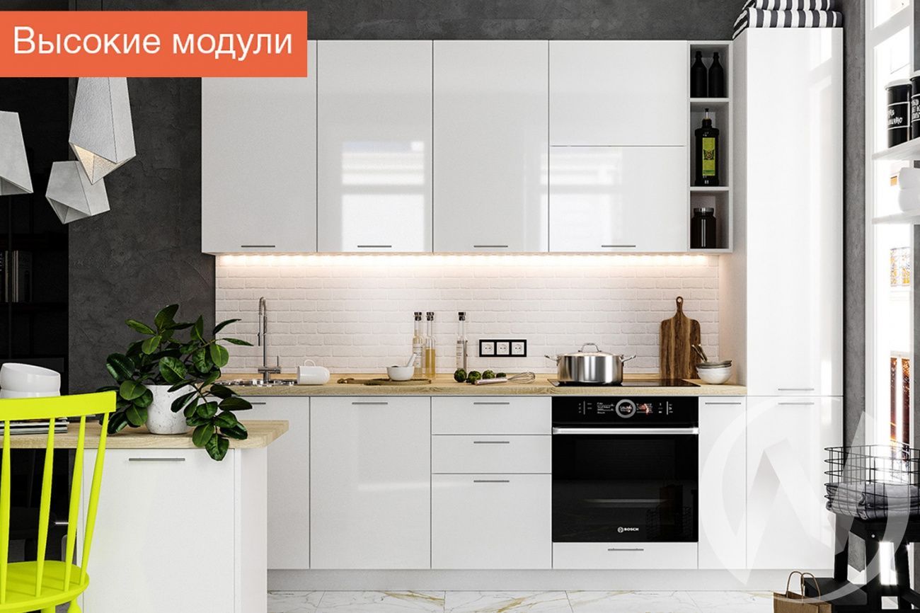 кухня "валерия-м": высокие модули белый глянец/венге «Курс-Мебель»