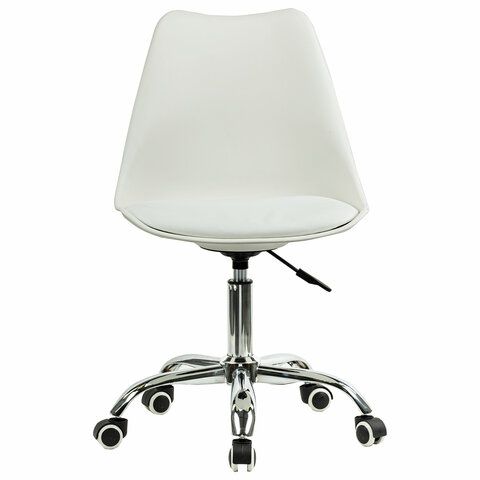 кресло стул brabix "eames mg-310 ch", хром, пластик белый, экокожа белая, 532923 «Курс-Мебель»