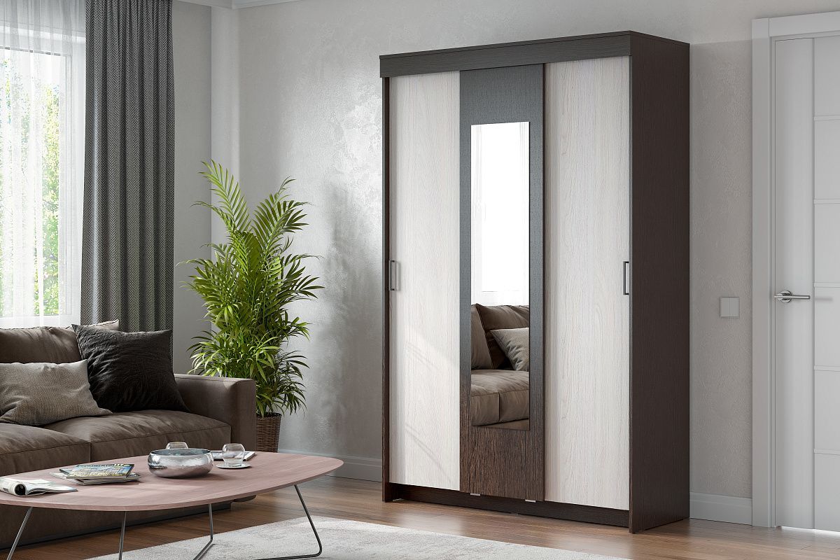 шкаф-купе "шкп 2" дуб венге / ясень анкор светлый «Курс-Мебель»