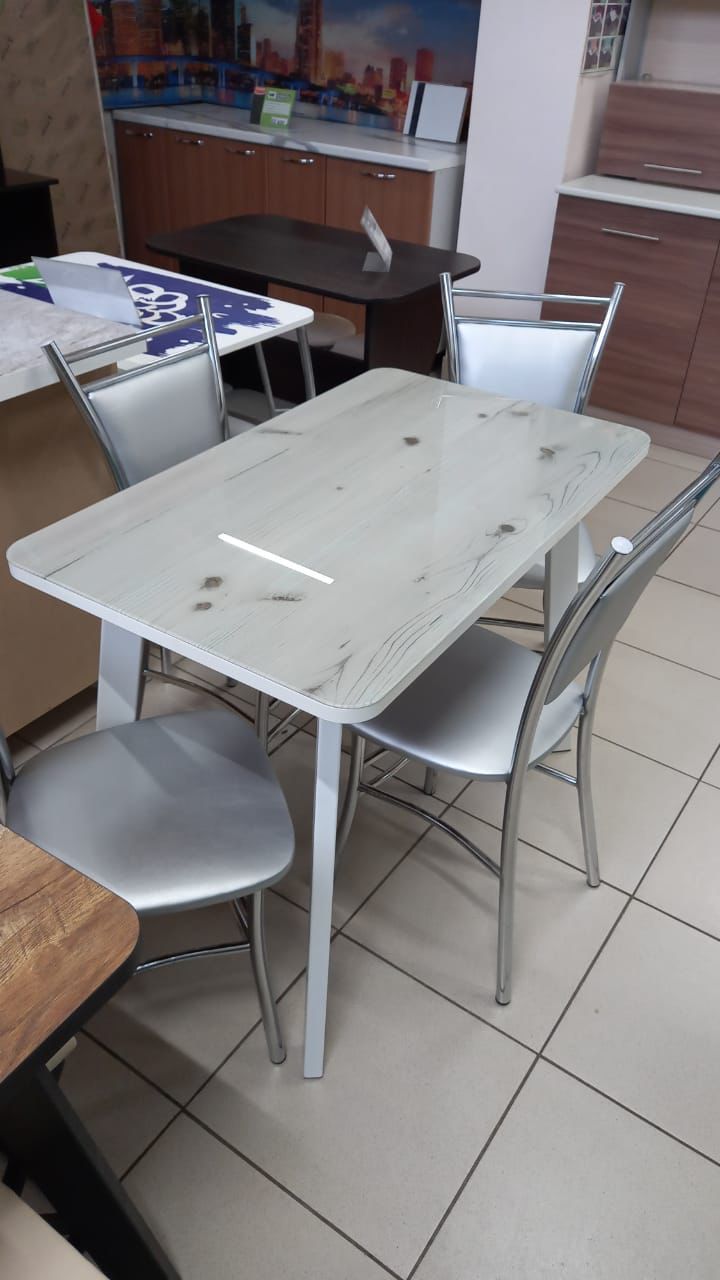 стол нераздвижной стеклянный бискайская сосна белый профиль «Курс-Мебель»